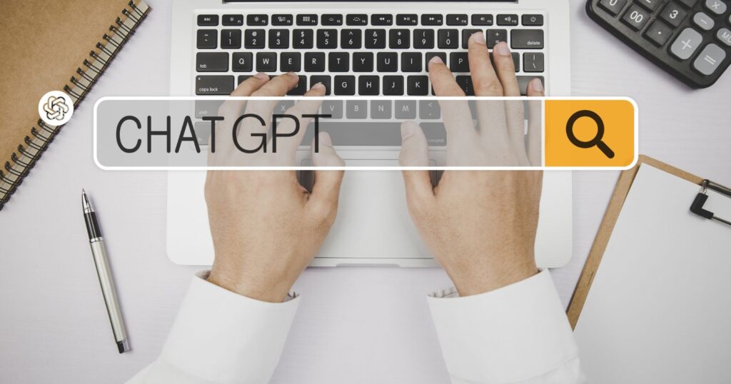 A laptop displaying ChatGPT and AI logos. These technologies play a crucial role in modern marketing strategies.