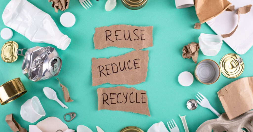 A repetitive image with the words 'Reduce, Reuse, Recycle' in a loop pattern, emphasizing the importance of sustainability.